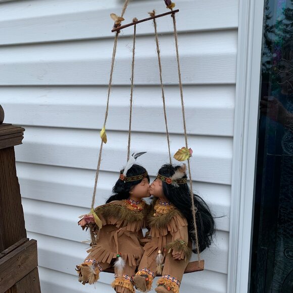 Cathay Collection Hanging Swing Dolls Native American Porcelain Kissing Dolls - Picture 2 of 16